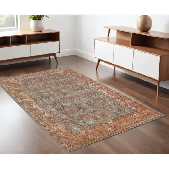 Teal and Brown Medallion Power Loom Area Rug Photo 1