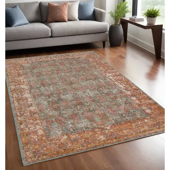 Teal and Brown Medallion Power Loom Area Rug Photo 1