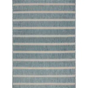 Photo of Teal Striped Indoor Outdoor Area Rug