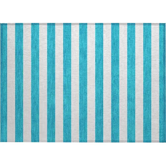 Teal Striped Washable Non Skid Indoor Outdoor Area Rug Photo 2