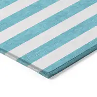 Photo of Teal Striped Washable Non Skid Indoor Outdoor Area Rug