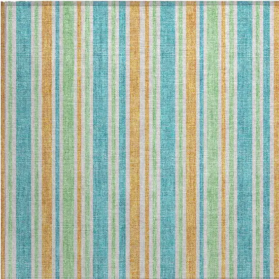 Teal Striped Washable Non Skid Indoor Outdoor Area Rug Photo 7