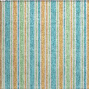 Photo of Teal Striped Washable Non Skid Indoor Outdoor Area Rug