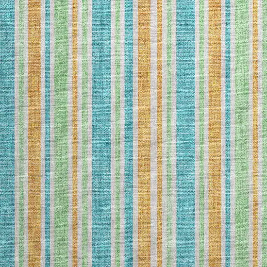 Teal Striped Washable Non Skid Indoor Outdoor Area Rug Photo 6