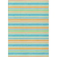 Photo of Teal Striped Washable Non Skid Indoor Outdoor Area Rug