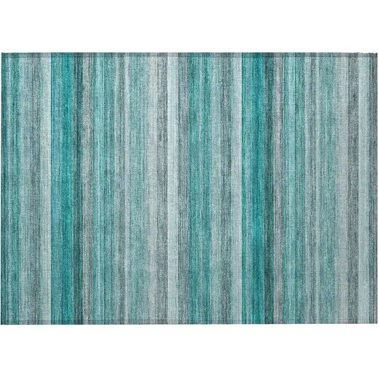 Teal Striped Washable Non Skid Indoor Outdoor Area Rug Photo 4