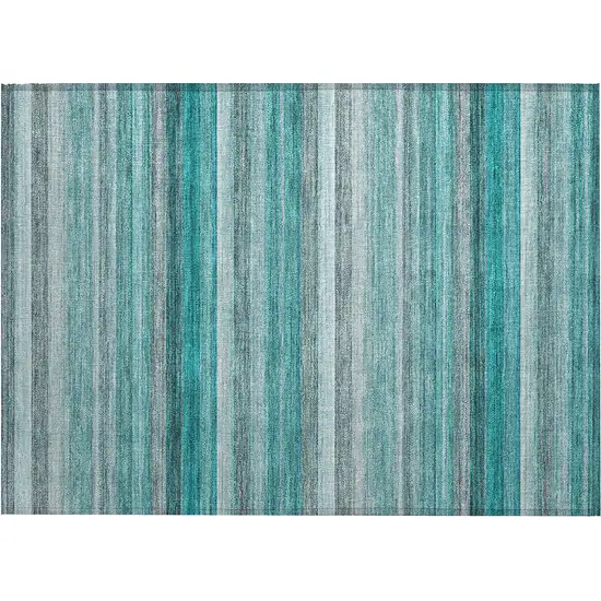 Teal Striped Washable Non Skid Indoor Outdoor Area Rug Photo 2