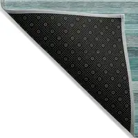 Photo of Teal Striped Washable Non Skid Indoor Outdoor Area Rug