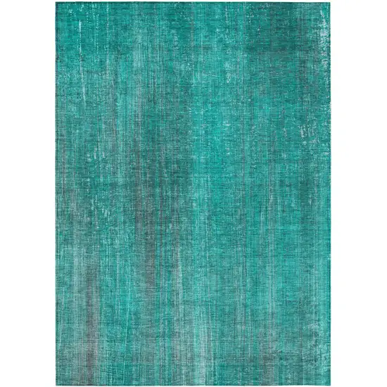 Teal Striped Washable Non Skid Indoor Outdoor Area Rug Photo 2