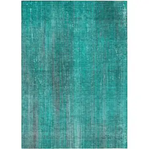 Photo of Teal Striped Washable Non Skid Indoor Outdoor Area Rug