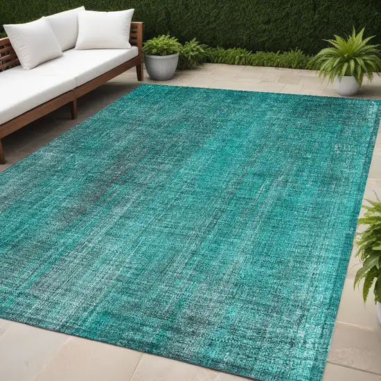 Teal Striped Washable Non Skid Indoor Outdoor Area Rug Photo 1