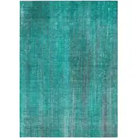 Photo of Teal Striped Washable Non Skid Indoor Outdoor Area Rug