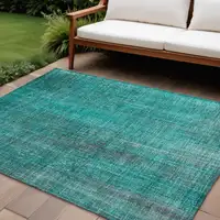 Photo of Teal Striped Washable Non Skid Indoor Outdoor Area Rug