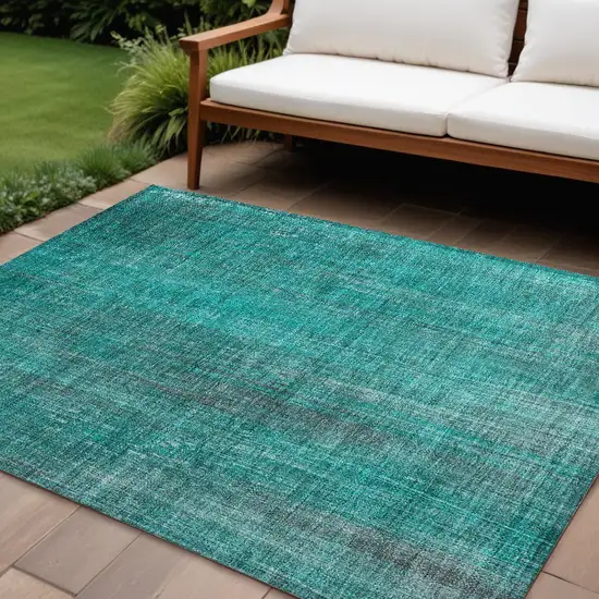 Teal Striped Washable Non Skid Indoor Outdoor Area Rug Photo 1