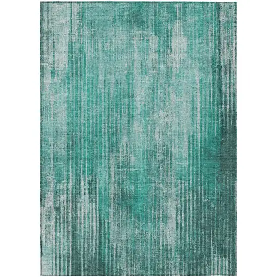 Teal Striped Washable Non Skid Indoor Outdoor Area Rug Photo 2