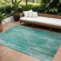 Photo of Teal Striped Washable Non Skid Indoor Outdoor Area Rug