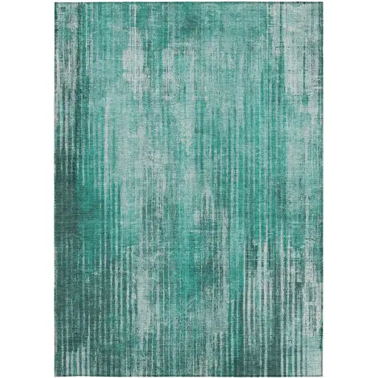 Teal Striped Washable Non Skid Indoor Outdoor Area Rug Photo 6