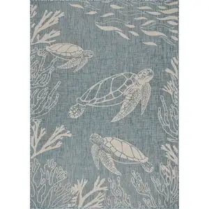 Photo of Teal Turtle Indoor Outdoor Area Rug