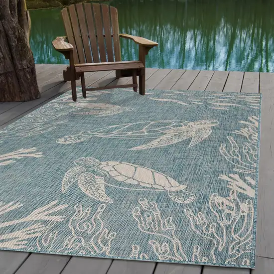 Teal Turtle Indoor Outdoor Area Rug Photo 8