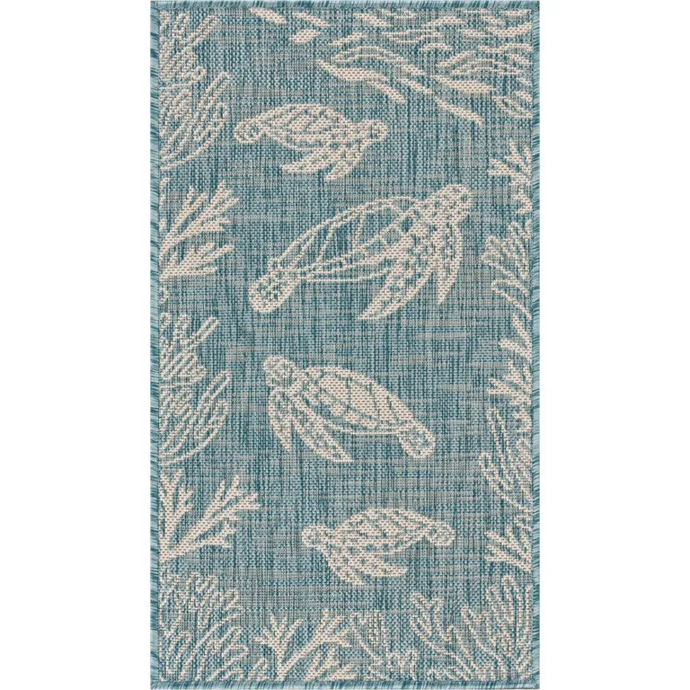 Teal Turtle Indoor Outdoor Scatter Rug Photo 1