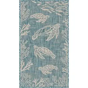 Photo of Teal Turtle Indoor Outdoor Scatter Rug