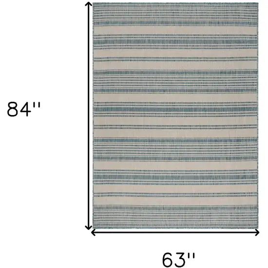 Teal Uneven Stripe Indoor Outdoor Area Rug Photo 9