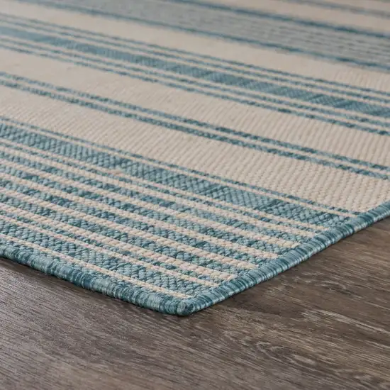 Teal Uneven Stripe Indoor Outdoor Area Rug Photo 3