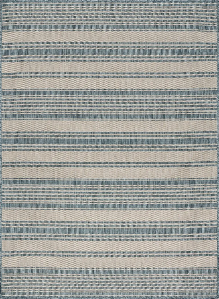 Teal Uneven Stripe Indoor Outdoor Area Rug Photo 1