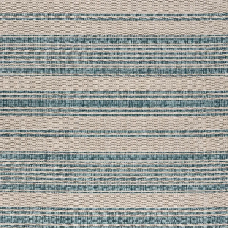 Teal Uneven Stripe Indoor Outdoor Area Rug Photo 2