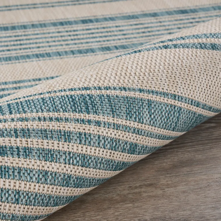 Teal Uneven Stripe Indoor Outdoor Area Rug Photo 5