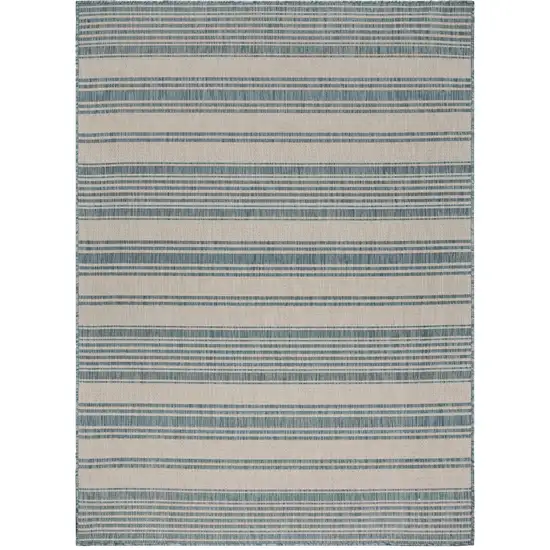 Teal Uneven Stripe Indoor Outdoor Area Rug Photo 6