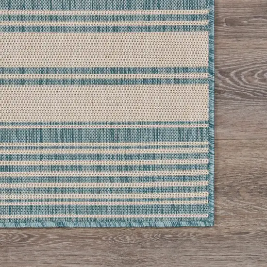 Teal Uneven Stripe Indoor Outdoor Area Rug Photo 7