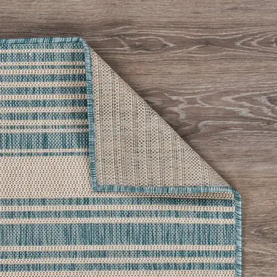 Teal Uneven Stripe Indoor Outdoor Area Rug Photo 4