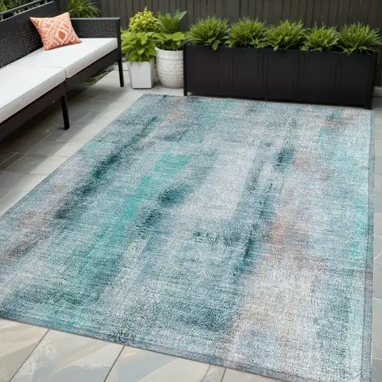 Teal Washable Non Skid Indoor Outdoor Area Rug Photo 1