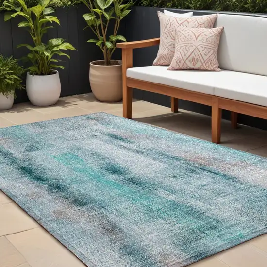 Teal Washable Non Skid Indoor Outdoor Area Rug Photo 1