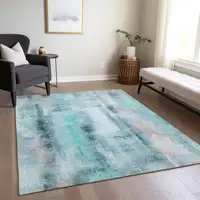 Photo of Teal Washable Non Skid Indoor Outdoor Area Rug