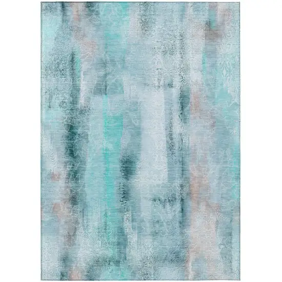 Teal Washable Non Skid Indoor Outdoor Area Rug Photo 2