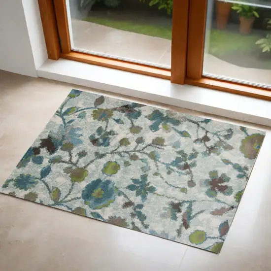 Teal Watercolor Flowers Area Rug Photo 1