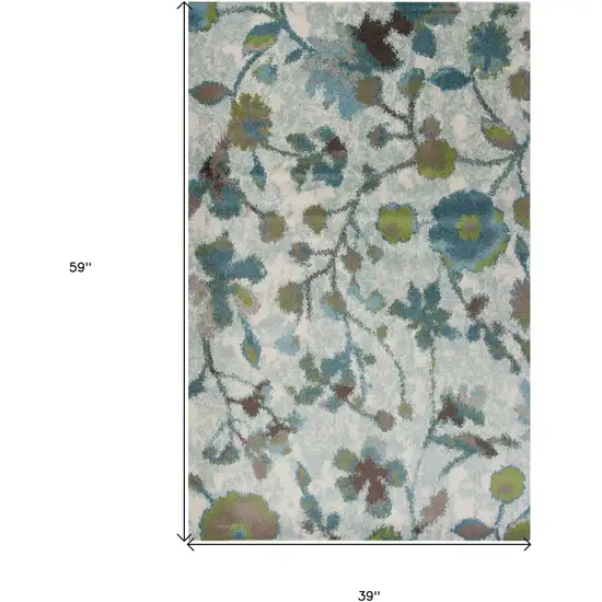 Teal Watercolor Flowers Area Rug Photo 3