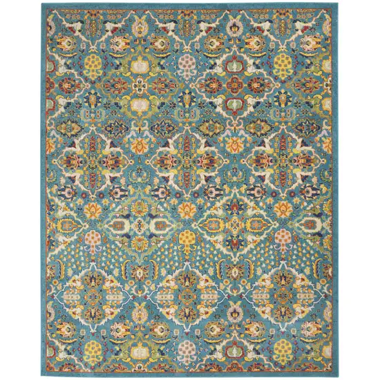 Teal and Gold Floral Power Loom Area Rug Photo 1