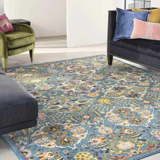 Teal and Gold Floral Power Loom Area Rug Photo 8