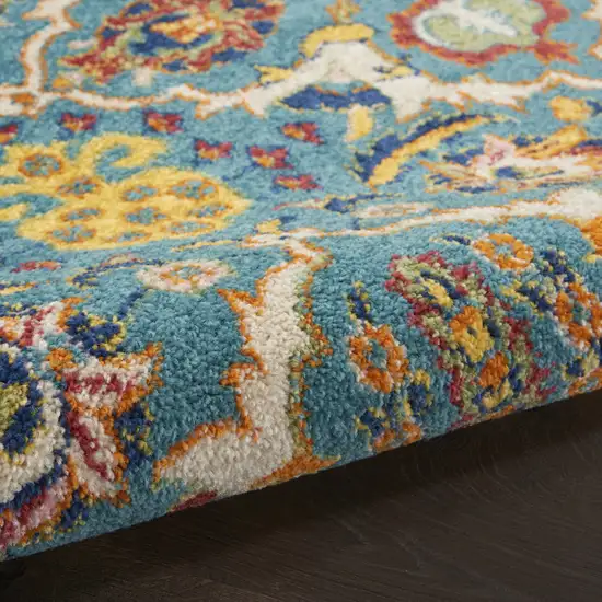 Teal and Gold Floral Power Loom Area Rug Photo 5