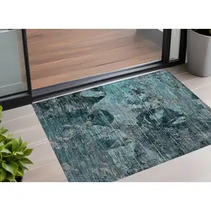 Photo of Teal and Gray Floral Washable Non Skid Indoor Outdoor Area Rug