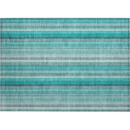 Teal and Gray Striped Washable Non Skid Indoor Outdoor Area Rug Photo 2