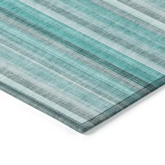 Teal and Gray Striped Washable Non Skid Indoor Outdoor Area Rug Photo 7