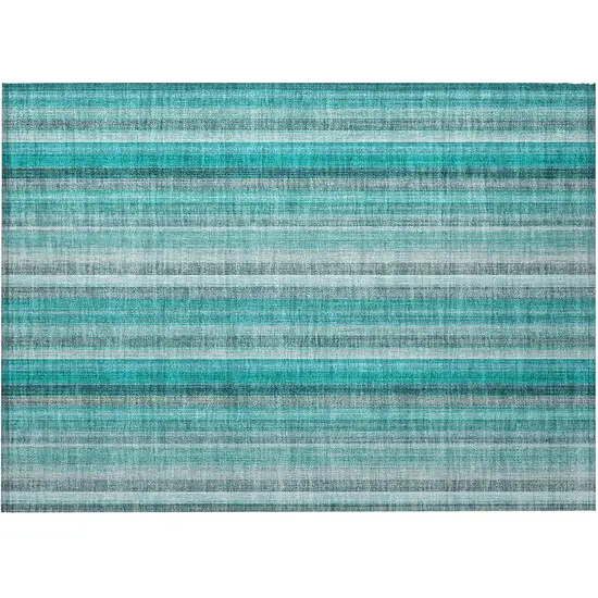 Teal and Gray Striped Washable Non Skid Indoor Outdoor Area Rug Photo 5