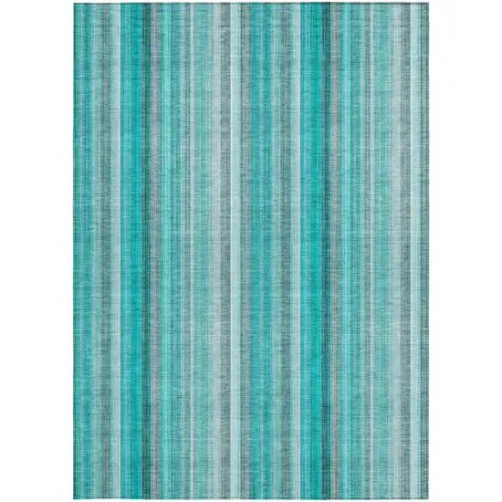 Teal and Gray Striped Washable Non Skid Indoor Outdoor Area Rug Photo 5