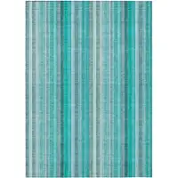 Photo of Teal and Gray Striped Washable Non Skid Indoor Outdoor Area Rug