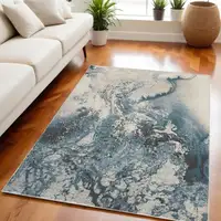 Photo of Teal and Ivory Abstract Non Skid Area Rug