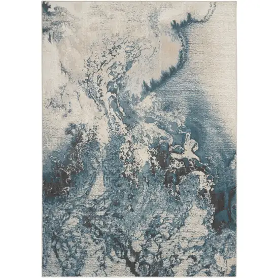 Teal and Ivory Abstract Non Skid Area Rug Photo 2